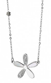 Κολιέ ατσάλινο μαργαρίτα με φίλντισι και πέτρες ζιργκόν