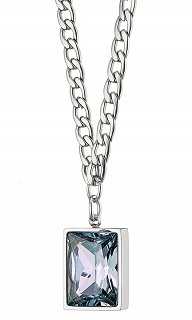 Κολιέ ατσάλινο  με καρέ λευκή πέτρα ζιργκόν