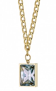 Κολιέ ατσάλινο  με καρέ λευκή πέτρα ζιργκόν