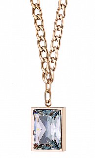 Κολιέ ατσάλινο  με καρέ λευκή πέτρα ζιργκόν