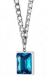 Κολιέ ατσάλινο με καρέ blue topaz πέτρα ζιργκόν