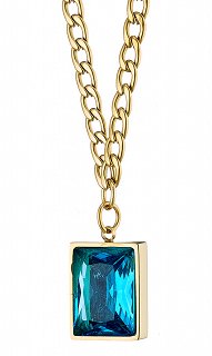 Κολιέ ατσάλινο με καρέ blue topaz πέτρα ζιργκόν