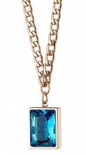 Κολιέ ατσάλινο με καρέ blue topaz πέτρα ζιργκόν