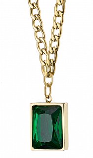 Κολιέ ατσάλινο με καρέ πράσινη πέτρα ζιργκόν