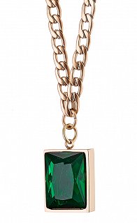 Κολιέ ατσάλινο με καρέ πράσινη πέτρα ζιργκόν