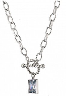 Κολιέ ατσάλινο με τετράγωνη λευκή πέτρα ζιργκόν