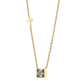 Κολιέ από ανοξείδωτο ατσάλι με σταυρό και τετράγωνη πέτρα ζιργκόν