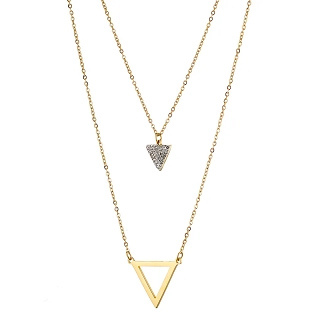 Κολιέ από ανοξείδωτο ατσάλι διπλό τριγωνικό με λευκά κρύσταλλα