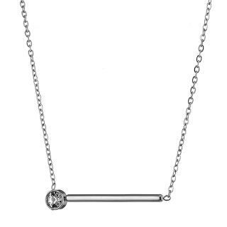 Κολιέ από ανοξείδωτο ατσάλι, μπάρα με ένα λευκό ζιργκόν