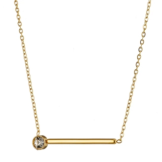 Κολιέ από ανοξείδωτο ατσάλι, μπάρα με ένα λευκό ζιργκόν