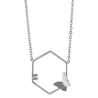 Κολιέ από ανοξείδωτο ατσάλι, πολύγωνο με πεταλούδα και πέτρα ζιργκόν