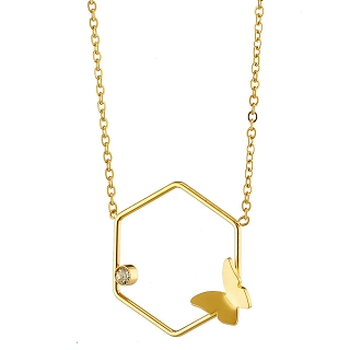 Κολιέ από ανοξείδωτο ατσάλι, πολύγωνο με πεταλούδα και πέτρα ζιργκόν