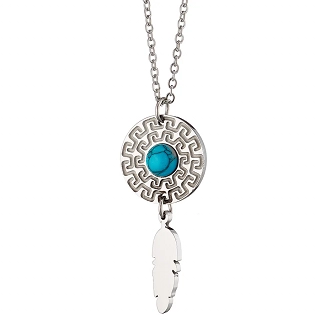 Κολιέ από ανοξείδωτο ατσάλι, με μαίανδρο και τιρκουάζ πέτρα