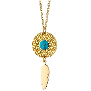 Κολιέ από ανοξείδωτο ατσάλι, με μαίανδρο και τιρκουάζ πέτρα