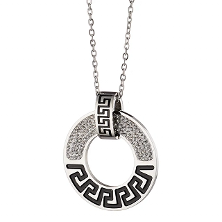 Κολιέ από ανοξείδωτο ατσάλι, στρογγυλό με μαίανδρο και λευκά κρύσταλλα