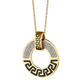 Κολιέ από ανοξείδωτο ατσάλι, στρογγυλό με μαίανδρο και λευκά κρύσταλλα