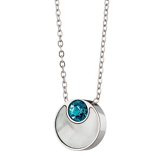 Κολιέ από ανοξείδωτο ατσάλι στρογγυλό με φίλντισι και γαλάζιο κρύσταλλο