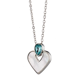 Κολιέ από ανοξείδωτο ατσάλι καρδιά με φίλντισι και γαλάζιο κρύσταλλο