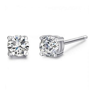 Oxzen σκουλαρίκια καρφωτά ασημένια με ζιργκόν 4 mm