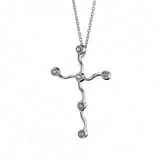 Oxzen κολιέ ασημένιο σταυρός με πέτρες ζιργκόν