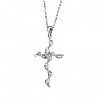 Oxzen κολιέ ασημένιο σταυρός με πέτρες ζιργκόν