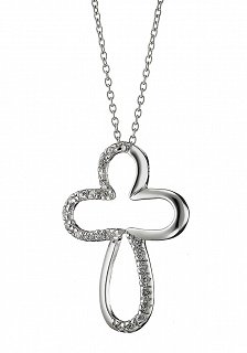 Oxzen κολιέ ασημένιο σταυρός με πέτρες ζιργκόν