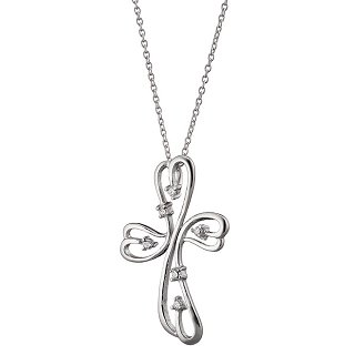 Oxzen κολιέ σταυρός ασημένιος πλεκτός με λευκά ζιργκόν