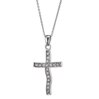 Oxzen κολιέ σταυρός ασημένιος με λευκά ζιργκόν