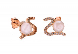 Oxzen σκουλαρίκια καρφωτά σε ροζ χρυσό με πέρλα και πέτρες ζιργκόν