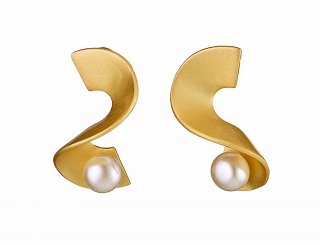 Oxzen σκουλαρίκια κρεμαστά ασημένια σε χρυσό χειροποίητα με φυσικό μαργαριτάρι ακατέργαστο