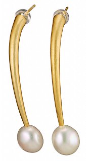 Oxzen σκουλαρίκια κρεμαστά ασημένια σε χρυσό χειροποίητα με φυσικό μαργαριτάρι ακατέργαστο