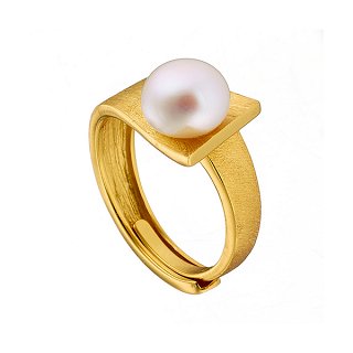 Oxzen δαχτυλίδι ασημένιο σε χρυσό χειροποίητο με ακατέργαστο μαργαριτάρι