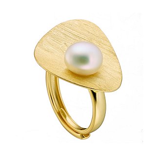 Oxzen δαχτυλίδι ασημένιο σε χρυσό χειροποίητο με ακατέργαστο μαργαριτάρι