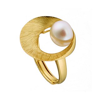 Oxzen δαχτυλίδι ασημένιο σε χρυσό χειροποίητο με ακατέργαστο μαργαριτάρι