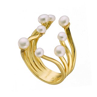 Oxzen δαχτυλίδι ασημένιο σε χρυσό χειροποίητο με ακατέργαστο μαργαριτάρι