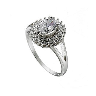 Oxzen δαχτυλίδι ασημένιο ροζέτα μονόπετρο με πέτρες ζιργκόν