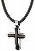 Κολιέ σταυρός ατσάλι ανδρικός σε ασημί με μαύρο με καουτσούκ
