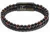 Βραχιόλι ατσάλινο με μαύρο δέρμα διπλό με ορυκτές πέτρες