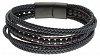 Βραχιόλι ατσάλινο με μαύρο δέρμα πενταπλό και πέτρες λάβας