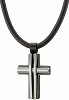 Κολιέ σταυρός ατσάλι ανδρικός σε ασημί με μαύρο με καουτσούκ