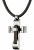 Κολιέ σταυρός ατσάλι ασημί με μαύρο με καουτσούκ και κούμπωμα ασφαλείας