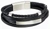 Βραχιόλι ατσάλινο με μαύρο δέρμα τριπλό