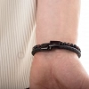 Βραχιόλι ατσάλινο με μαύρο δέρμα διπλό με ορυκτές πέτρες