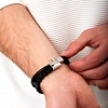 Βραχιόλι ανδρικό ατσάλι με δέρμα τριπλό με ορυκτές πέτρες λάβα