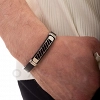 Βραχιόλι ατσάλινο με δέρμα PU ταυτότητα ασημί με μαύρο