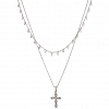 Κολιέ γυναικείο από ανοξείδωτο ατσάλι διπλό με σταυρό και λευκές πέτρες ζιργκόν