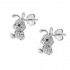 Oxzen ασημένιο σκουλαρίκι παιδικό-εφηβικό επιπλατινωμένο λαγουδάκι με λευκά ζιργκόν