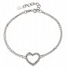 Oxzen βραχιόλι ασημένιο διπλό με καρδιά και λευκά ζιργκόν