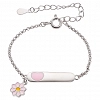 Oxzen ασημένιο παιδικό βραχιόλι επιπλατινωμένο ταυτότητα με ροζ μαργαρίτα