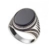 Oxzen ανδρικό δαχτυλίδι ασημένιο, με οβάλ πέτρα μαύρο αχάτη